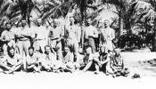 Group, WW1, "Taken on arrival in camp after chasing Turks for 5 days & nights Aug. 13th 1916. Standing: Lt. Coleman, Lt. Fossett, Maj. Wilkie, Col. Meldrum, Maj. Armstrong, Capt. Scott. Sitting: Capt. Wilder, Lt. Herrick, Lt. E.G.W, Lt. Levin, Lt. Pierce, Lt. Allison, Lt. Hall. " Photographer A. Rhodes in E.G. Williams Album 211, Auckland War Memorial Museum Library - No known copyright restrictions
