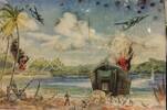 Painting of the landing at Falamai on Mono Island Island on 27 November 1943, by Ray Starr (70938) who took part in this landing. - This image may be subject to copyright