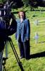Colleen Rae-Gerrard (Harrison's niece) being interviewed on Soldier's Hill, Houlton, Maine, USA in 1999 when she was the first family member to have the opportunity to visit the cemetery. - This image may be subject to copyright