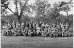 Group photo, WW2, B Company, 21 Battalion, Italy, 1944, Donald (Bluey) Logan is 6th right front row. - This image may be subject to copyright