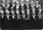 Group, WW2, sailors, formal photograph Greer (front row, right end) with 23 crew mates. - This image may be subject to copyright