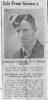 Newspaper clipping, "Safe from Germany", Warrant Officer Ronald Moore (NZ404554), POW, repatriated - This image may be subject to copyright