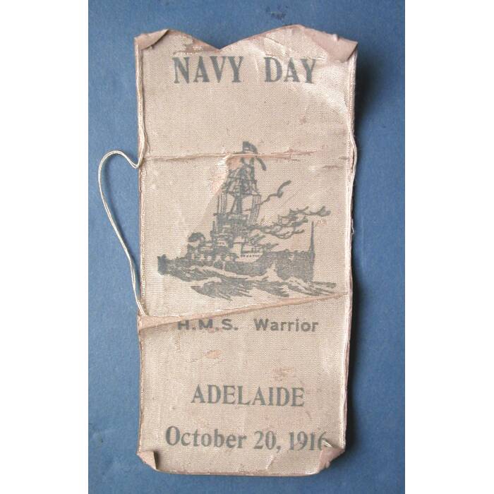 WW1 fundraising badge, Navy Day, HMS Warrior, Adelaide, 1916
