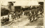 Postcard showing 'ANZACS in France, Off to the trenches' from claud to his parents. No Known Copyright.