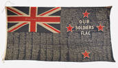 Our Soldiers Flag, New Zealand Ensign fundraising flag (1914-1918). Auckland War Memorial Museum (Ref: W0414, 1929.332, F016). Soldier's records were identified by Margaret Nash of the Panmure Branch of NZSG. This image has no known copyright restrictions.