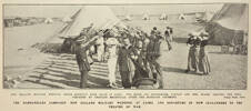 New Zealand military wedding, which recently took place at Cairo: The bride and bridegroom, Captain and Mrs Blake, leaving the tent, preceded by Chaplain MacDonald after the marriage ceremony. Supplement to the Auckland Weekly News 28 October 1915, p44. Auckland War Memorial Museum - Tamaki Paenga Hira. Image has no known copyright restrictions.