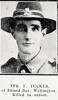 TPR. F. TUCKER, of Island Bay, Wellington, Killed in action. Taken from the supplement to the Auckland Weekly News 30 January 1919 p041. Sir George Grey Special Collections, Auckland Libraries, AWNS-19190130-41-2. Image has no known copyright restrictions.