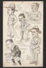 Caricatures by Percy Gower Reid. "Stan the dope fiend', "Bob" the canteen king - two full dooks", "Harry" full of Business", "Bilkey snatches the leather", "Pat"- working up a blast for the "Nat Goulds". Includes caricatures of Robert Bilkey and Harry Denton. Also includes reference to author Nat Gould. Auckland War Memorial Museum - Tāmaki Paenga Hira PD-1969-4-3-001. Image has no known copyright restrictions.