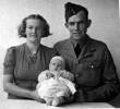 Photograph of Corporal Roy Ginn NZ426845, with his wife Sheila and son Graeme, 1942. Image kindly provided by Jennifer Clark (November 2018). Image has no known copyright restrictions.