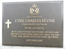 Headstone of Cyril (Henry) Charles Devine, Cornelian Bay Cemetery, Hobart. Image kindly provided by Andrea Gerrard on behalf of The Headstone Project, Tasmania. Image is subject to copyright restrictions.