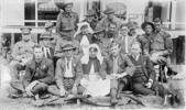 Group photograph of ex-serviceman patients and staff at Kyoomba Sanatorium, South Downs, Queensland. The soldier seated on the far left is possibly Private Edward Lee 24023, Auckland Infantry Regiment, who was a patient at the sanatorium. Date unknown (post-war). Image kindly provided by Deborah Wheeler (October 2019). Image may be subject to copyright restrictions.