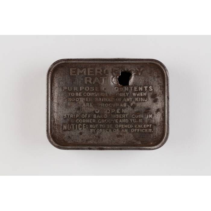 tin, ration, 2019.62.46, Photographed 31 Jan 2020, © Auckland Museum CC BY
