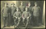 Group portrait of Mackenzie County soldiers, c.1917. Back row, from left to right: Lance Corporal Arthur George Curtis, Private William Maylen, Private Robert Nelson, Private William Hugh Corbett, Private Adam Corbett. Front row: Rifleman Richard Casey and Private Thomas Nelson. All were from the Cave-Albury-Cricklewood area of the Mackenzie County. Photograph was likely taken in England as most embarked in June 1917 except Robert Nelson who embarked in October. The Nelsons and Corbetts were brothers. Image courtesy of P. Bishop, SCRoll Project, South Canterbury Museum. Image is subject to copyright restrictions.