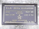 Headstone of Pilot Off Ronald Arthur Robert ALEXANDER 437251. Andersons Bay RSA Cemetery, Dunedin City Council, Block 22A, Plot 91. Image kindly provided by Allan Steel CC-BY 4.0.
