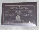 Headstone of L/Bdr John Charles REEVES 25776. Andersons Bay RSA Cemetery, Dunedin City Council, Block 45S293. Image kindly provided by Allan Steel CC-BY 4.0.