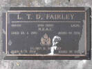Headstone of L/Cpl Leslie Trevor Douglas FAIRLEY 434492. Greenpark RSA Cemetery, Dunedin City Council, Block 1A, Plot 13. Image kindly provided by Allan Steel CC-BY 4.0.