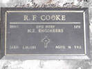 Headstone of Spr Robert Frederick COOKE 26663. Greenpark RSA Cemetery, Dunedin City Council, Block 1A109. Image kindly provided by Allan Steel CC-BY 4.0.