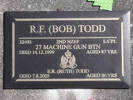 Headstone of L/Cpl Robert Francis TODD 32405. Greenpark RSA Cemetery, Dunedin City Council, Block 4A3. Image kindly provided by Allan Steel CC-BY 4.0.