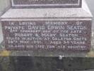 Headstone of Pte David Erwin SEATON 10787. Portobello Cemetery, Dunedin City Council, Block 1, Plot 5. Image kindly provided by Allan Steel CC-BY 4.0.