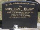 Headstone of Pte John Rangi ELLISON 62746. Puketeraki Cemetery, Block 11. Image kindly provided by Allan Steel CC-BY 4.0.