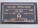 Headstone of S/Sgt Allan FERGUSON 19260. West Taieri Cemetery, Dunedin City Council, Block 34, Plot 25. Image kindly provided by Allan Steel CC-BY 4.0.