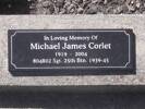 Headstone of Sgt Michael James CORLET 804802. Andersons Bay General Cemetery, Dunedin City Council, Block P1, Plot 72. Image kindly provided by Allan Steel CC-BY 4.0.