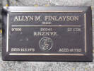 Headstone of Lt Cdr Allyn Mason Finlayson 7000. Greenpark RSA Cemetery, Dunedin City Council Block 1A, Plot 336. Image kindly provided by Allan Steel CC-BY 4.0.