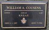 Gravestone of Leading Aircraftman William Aubrey Cousens, Geraldine Cemetery, Geraldine, Canterbury. Image kindly provided by John Forrest (March 2021).
