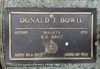 Gravestone of Private Donald Joseph Bowie, Tokoroa Cemetery, Tokoroa, Waikato. Image kindly provided by Carol Foster (2021).