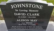 Headstone of Leading Aircraftman David Clark and Alison May Johnstone, Okaiawa Cemetery, Okaiawa, Taranaki. Image kindly provided by John Forrest (July 2021).