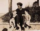 Photograph of Jack McComb in uniform with Barbara and Bruce, Takapuna c. 1945.