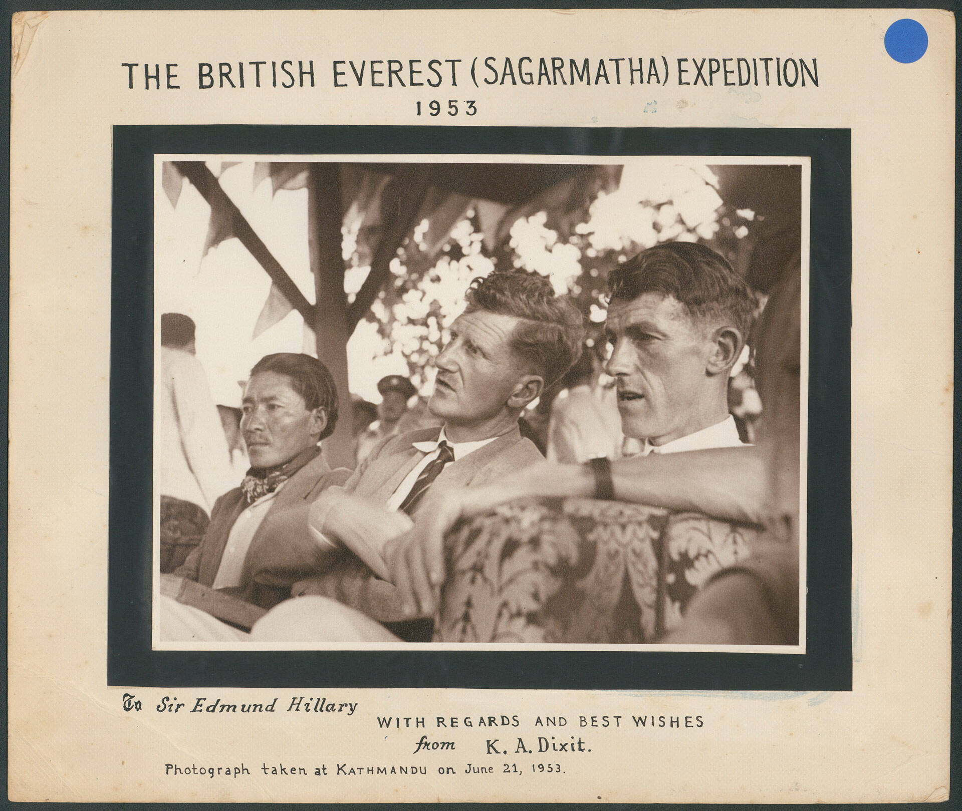 Tenzing Norgay, John Hunt and Edmund Hillary, 1953.