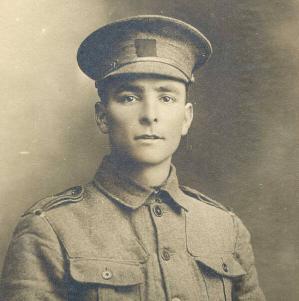 Portrait of Rifleman 24/327 Geoffrey Crawcour Wilson in uniform. No known copyright restrictions.