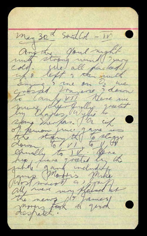 Hillary diary 30 May 1953