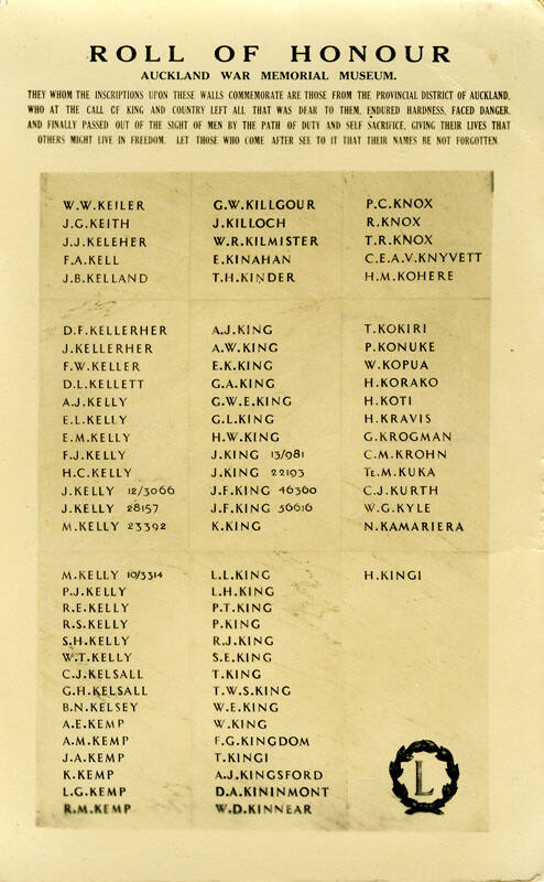 Heremaia Kingi Online Cenotaph Auckland War Memorial Museum